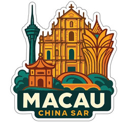 Macau China Sticker Decal Vinyl Die-Cut City Skyline Landmark Design