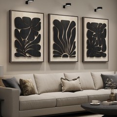 Framed Textured Wood 3D Wall Art for Living Room, Large Boho Floral Black and…
