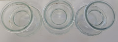 3 CLEAR GLASS ROUND VASES EMBOSSED WITH 4 LEAF CLOVERS 4 INCHES