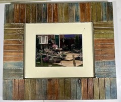 2 Beach Striped Teak Frames 15″ x 13″ Driftwood Design Nautical