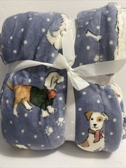 Blanket 100% Polyester Confort Bay Microlight Berber Dog Print Throw 50”x60” New