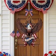 Personalized American Flag Cross Wood Sign: USA 250th Patriotic Door Hanger