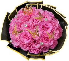Pink Glitter Roses Bouquet, 24 Pcs Shiny Glitter Flowers Bouquet, Everlasting Ar