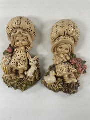 Two Vintage Strawberry Shortcake Holly Hollie Hobbie Style Chalkware Wall Decor
