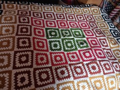 Vtg Handmade Granny Square Crochet Afghan Cottage Core 72×84″ Queen / King Size