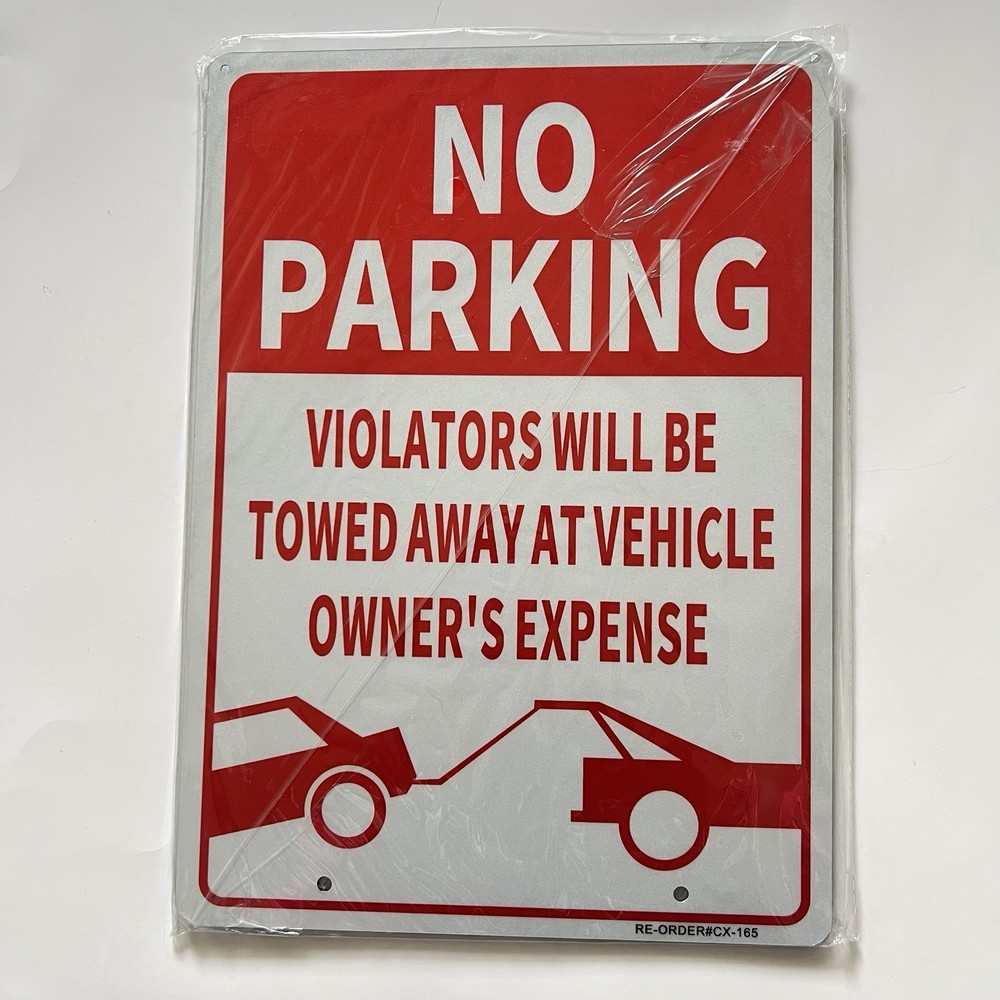 Reflective Arrow NO PARKING Violators Will Be Towed Away Aluminum Sign 10×14”