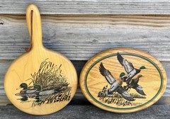 2 Vintage Jim Kowalczak Wooden Wall Hangings Mallard Ducks Cabin Country Decor