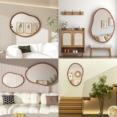 Irregular Wall Mirror Asymmetrical Accent Mirrors Modern Wood Frame Decor Mirror