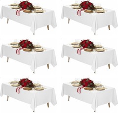 6 Pack White Table Cloth for Rectangle Table, 70 x 120 Inch Polyester Fabric