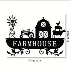 Metal Black Wall Art Farmhouse Rustic Farm Scene 12×8 Inches US Shipper