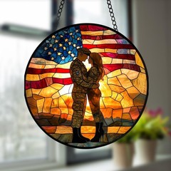 Custom Military Couple Stained Glass Suncatcher, Army Husband Wife Gift