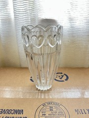 Clear Glass Vase Heart Pattern Scalloped Rim Cut Clear Crystal Style Heavy