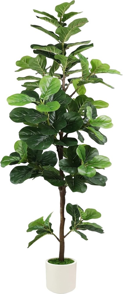 6FT Artificial Fiddle Leaf Fig Tree with White Planter & Fake Moss, Realistic
