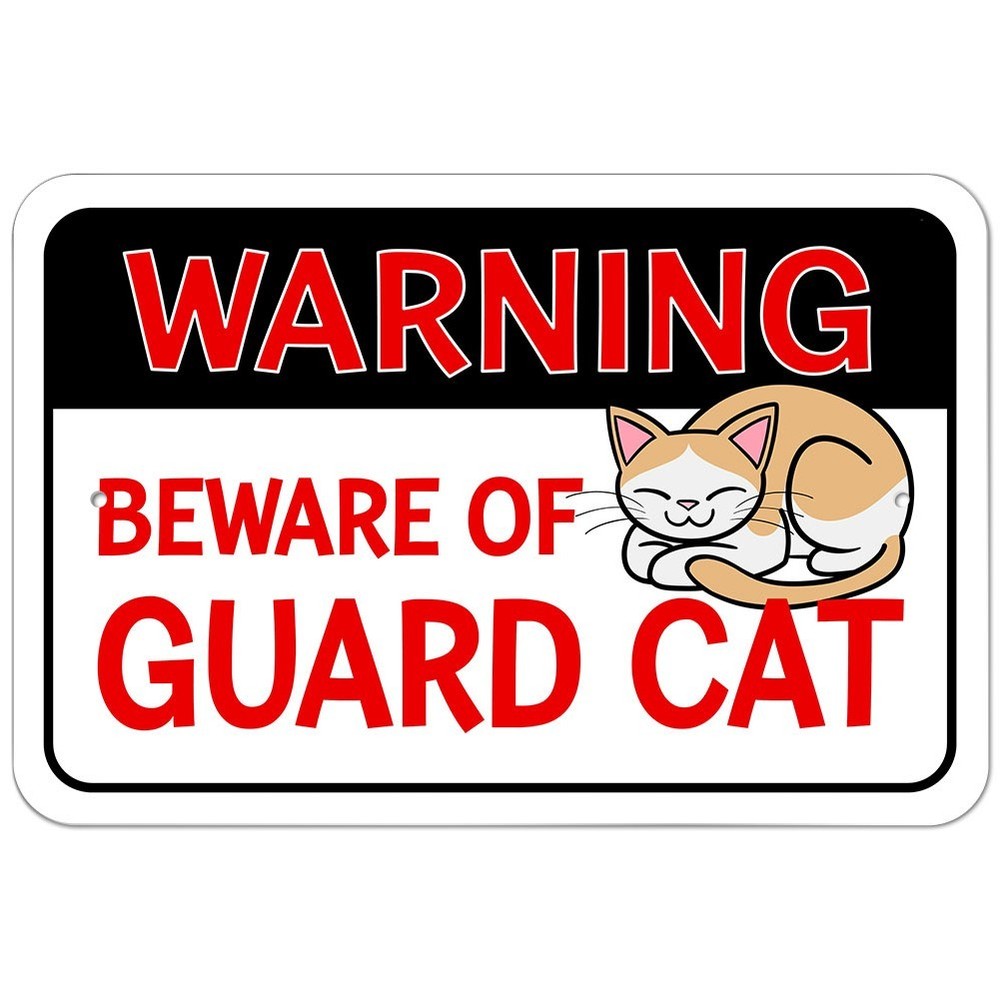 Warning Beware of Guard Cat 9″ x 6″ Metal Sign
