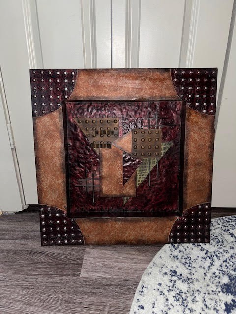 Abstract/Embossed Metal Wall Art Rustic Industrial Geometric Bronze Copper Decor
