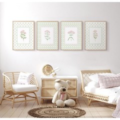 Nursery Girl Floral Wall Art Wildflower Baby Room Canvas Wall Decor Pink Gree…