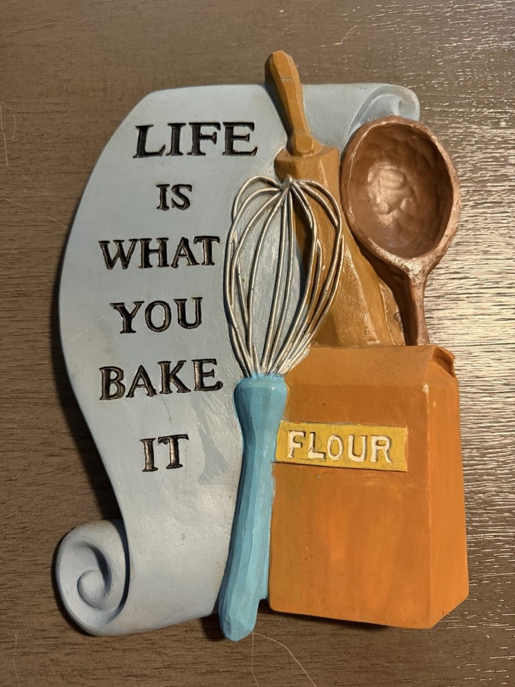 Life Is What You Bake It Resin Kitchen Wall Plaque Sign Wall Mounted Blue