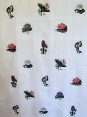 Completed Cross Stitch Water Garden Flowers on Ivory Udine Afghan Blanket 42×56