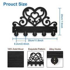 Heart Pattern Coat Rack Wall Mount Floral Key Hangers 11.8×7.9 Inch 5 Hooks
