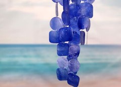 Blue Capiz Round Cut Seashell Wind Chime (1 chime approx. 18 x 5 inches)