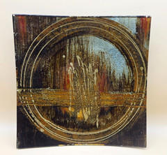 Decorative Fused Glass Square Glass Plate Gold, Brown w/Glitter High Gloss 9.5″