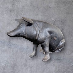 Heavy Antique Original Large Cast Iron Pig Hog Doorstop Bank Farmhouse Sculpture