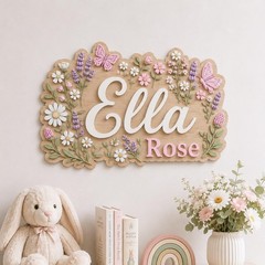 Personalized 3D Wood Name Sign, Floral Butterfly Nursery Decor, Boho Baby Girl