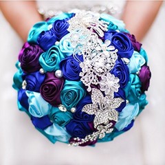 Romantic Colorful Wedding Rose Bridal Bouquet for Bride Purple Pink Teal Blue