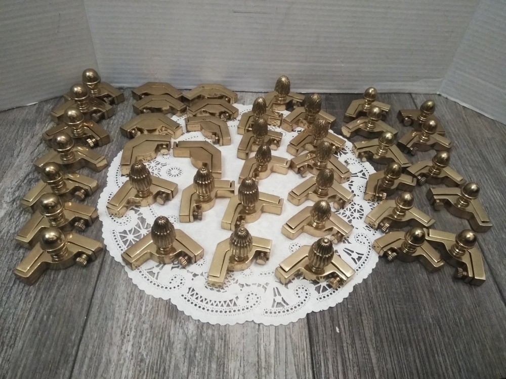 VTG. BRASS STAIR RODS BRACKETS W/ FINIALS » MIXED LOT OF SIZES & DESIGN (45-PK)