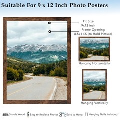 Deep Brown 9×12 Wood Picture Frame for Wall or Tabletop, Horizontal/Vertical