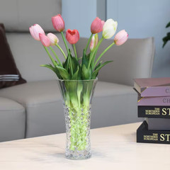 9 In. Tall Clear Crystal Glass Trumpet Shape Scalloped Flower Vase for Home Deco