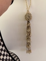 White Beaded Tassel Hanging Decoration Pearl Gold Bead Boho