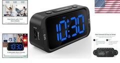 Digital Alarm Clock with Dual Alarms USB Charger Dimmer Snooze 12 24H