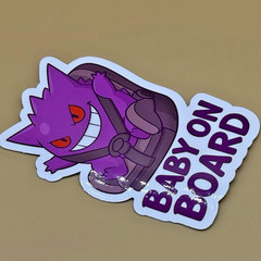 Cute Gengar Pokémon Baby on Board Car Sticker | Funny Anime Vinyl Decal 4.5×7.5
