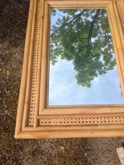 Boho VTG RARE! BAMBOO & CANE Framed Mirror 21X30 frame – 12×21 glass UNUSED (??)
