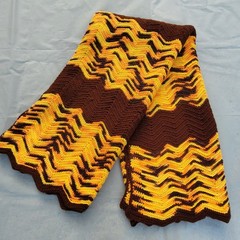 Vintage Handmade Crochet Knit Purple Brown & Gold Zig Zag Chevron Retro 70s