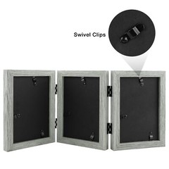 4×6 Triple Picture Frames Hinged 3 Photos Collage Desk Frame Glass Light Gray