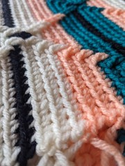 Crochet Diamond Pattern Afghan White Green Black Peach Fringe 56″ x 69″ Fringe