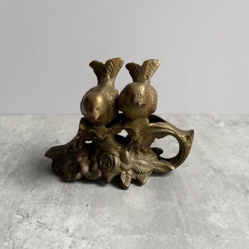 Vintage Brass Love Birds Sparrows On Branch Figurine Roses Woodland Whimsical