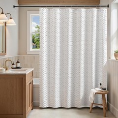 Extra Long Black and White Shower Curtain Inky Herringbone Chevron Zig Zag