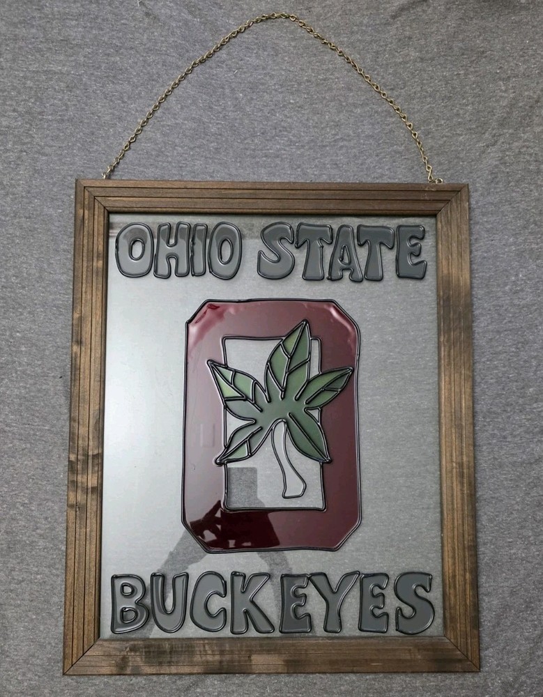Bundle – Ohio State Buckeyes Framed Suncatcher Glass Wall Hanging Decor + Polo