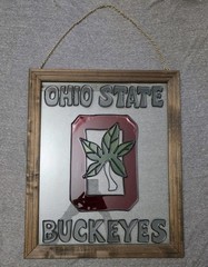 Bundle – Ohio State Buckeyes Framed Suncatcher Glass Wall Hanging Decor + Polo