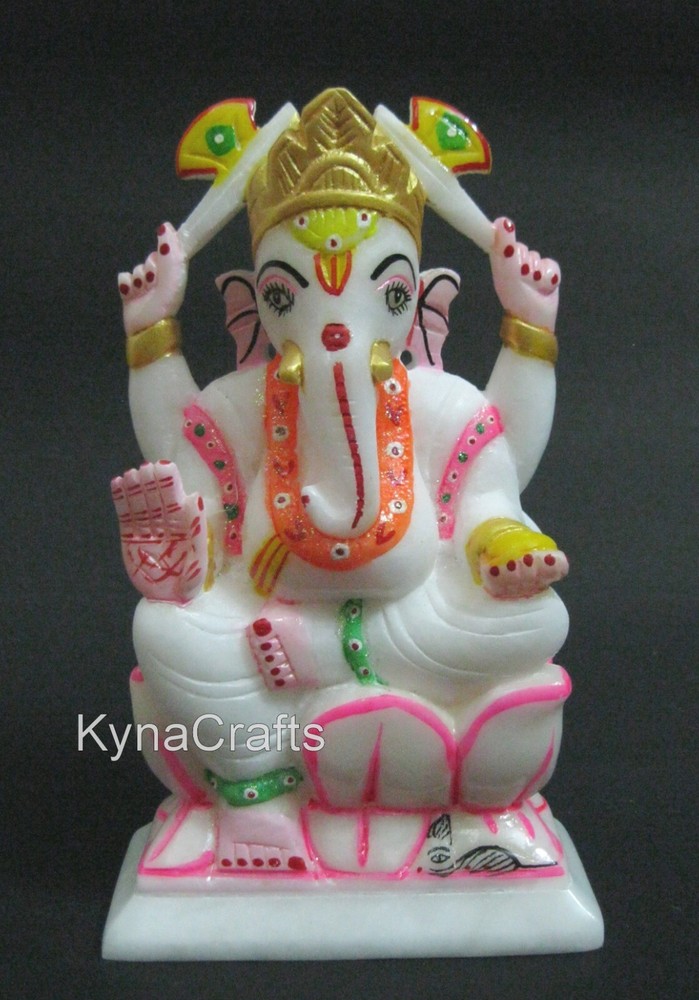 Hand Painted Ganesha Sculpture for Reception Table Decor Marble Ganesha Ji 6.5″