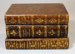 French Leather Bound & Gilded Set of 3 Faux Book for Hiding Valuables c. 1970