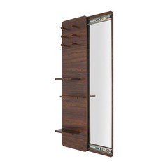 Wall-Mounted Full-Length Mirror with Pegboard, 3 Shelves & 6 Hooks Walnut