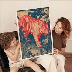 Vintage Japanese Tiger Poster Retro Asian Style Wall Art Traditional Decor