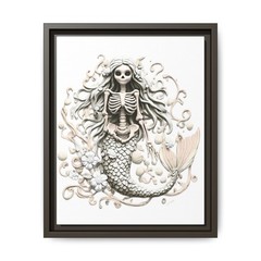 B & W Gothic Mermaid Printable Art Skeleton Siren PDF Wall Decor Download
