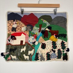 Handmade Peruvian Arpillera Folk Art Wall Hanging 20×16 Multicolor Sierra Peru