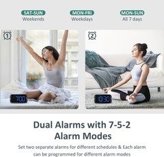 Digital Alarm Clock with Dual Alarms USB Charger Dimmer Snooze 12 24H