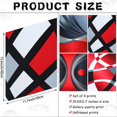 4 Pcs No Framed Modern Multi Colors Abstract Wall Art Red Silver and Black Minim